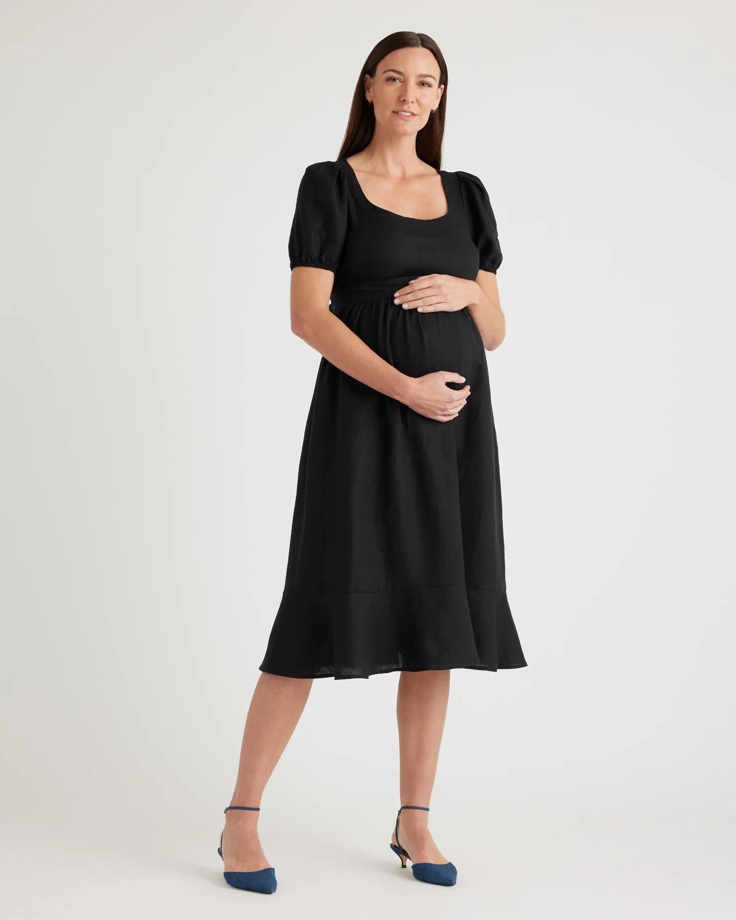100% European Linen Maternity Midi Dress