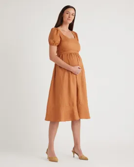 100% European Linen Maternity Midi Dress