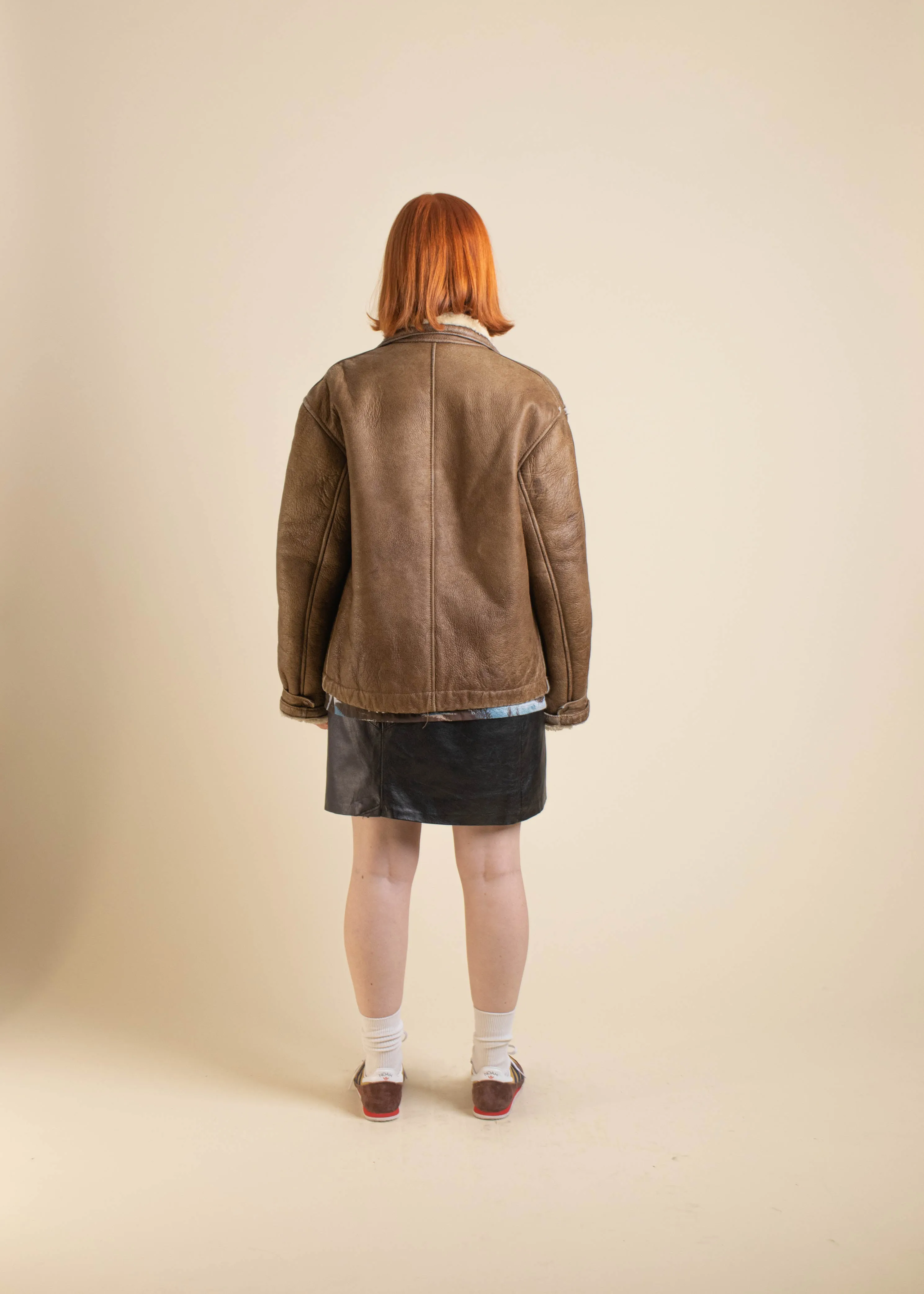 1970s Montreal Leather Garment Shearling Lined Leather Jacket Size S/M