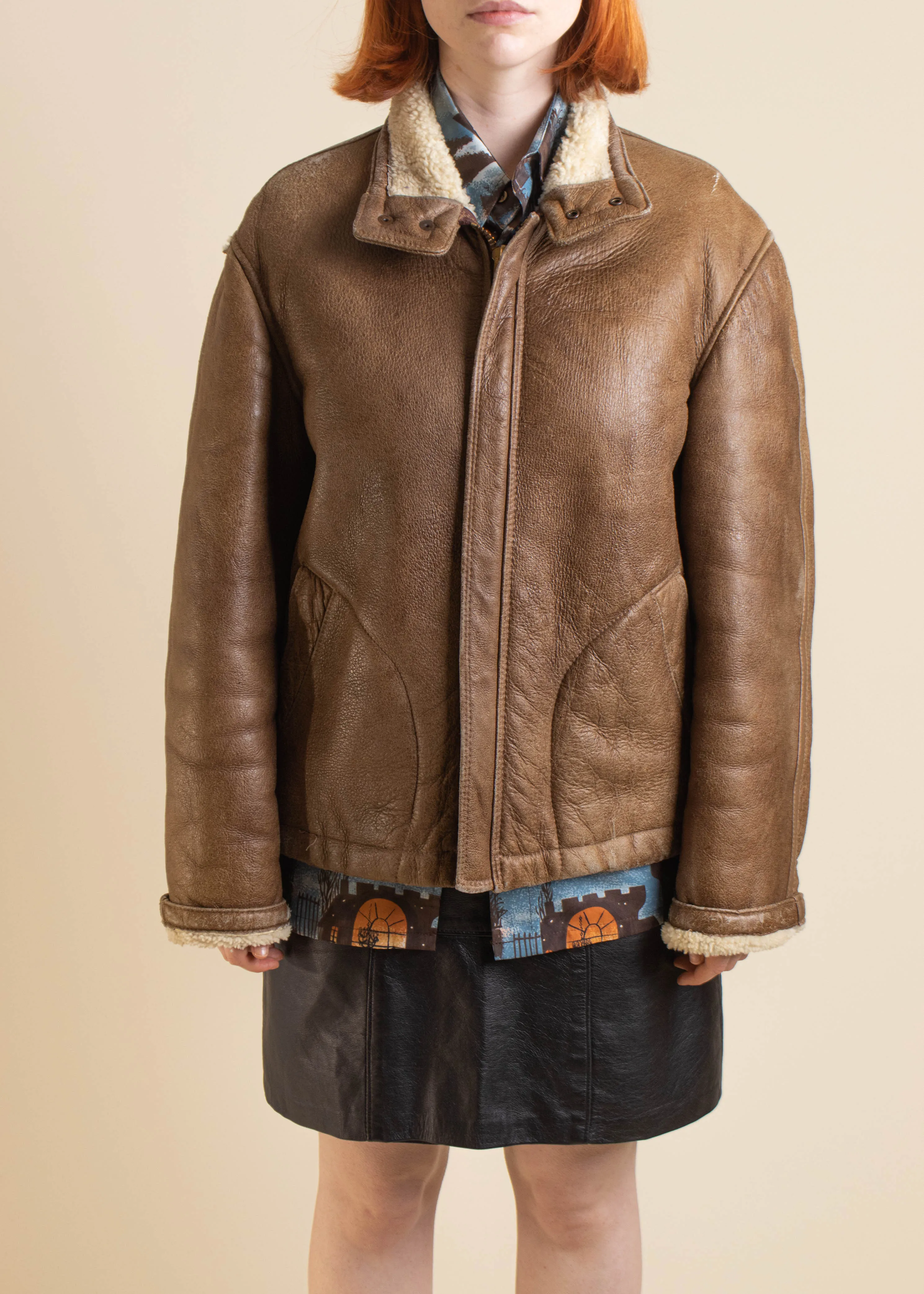 1970s Montreal Leather Garment Shearling Lined Leather Jacket Size S/M