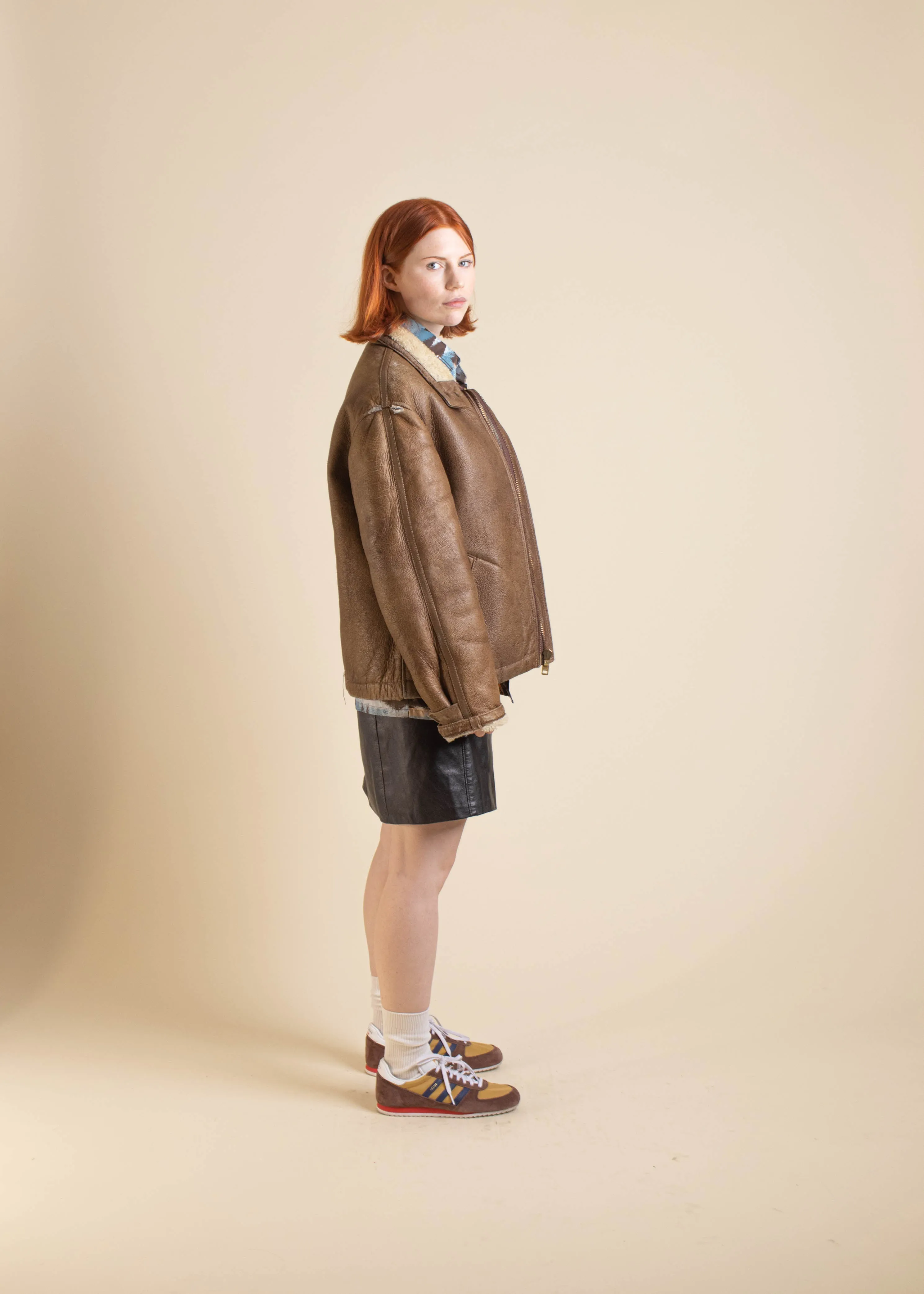 1970s Montreal Leather Garment Shearling Lined Leather Jacket Size S/M
