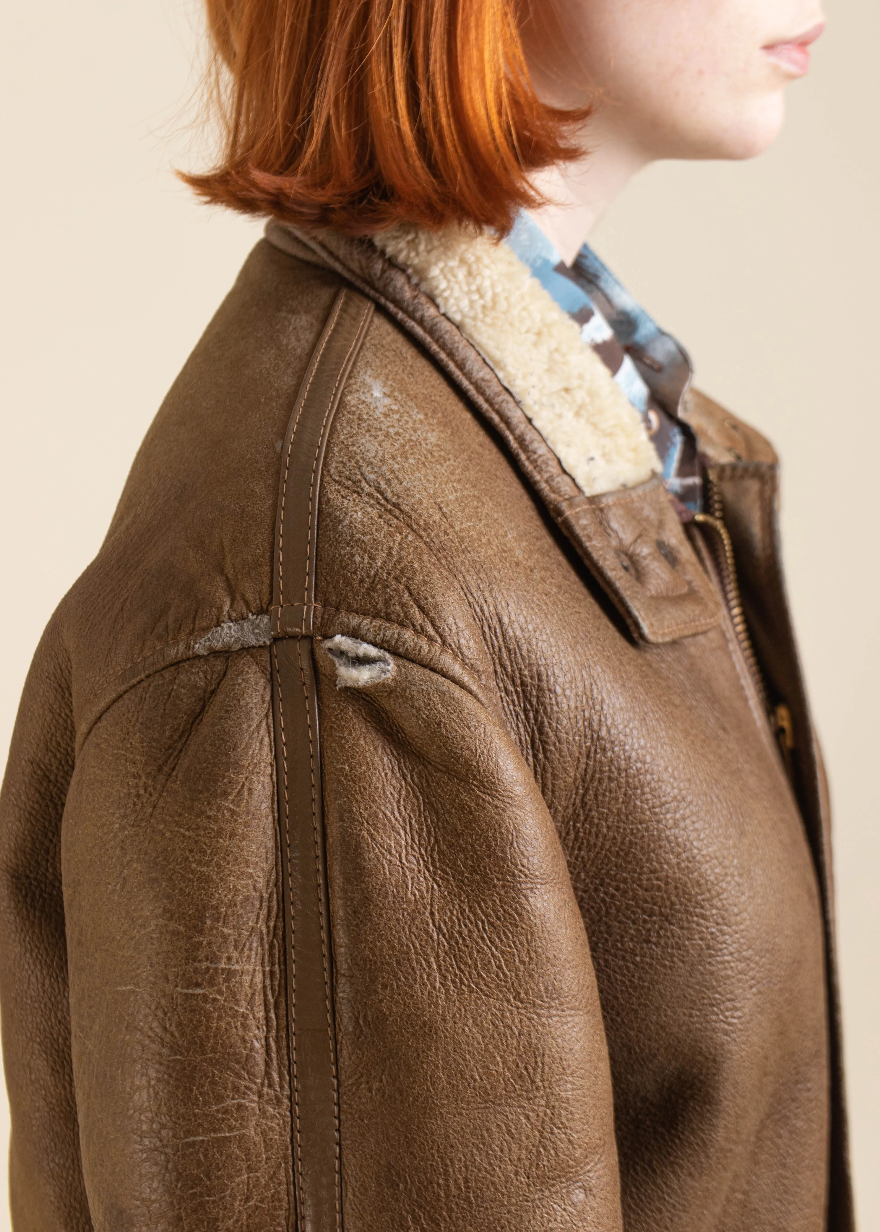 1970s Montreal Leather Garment Shearling Lined Leather Jacket Size S/M