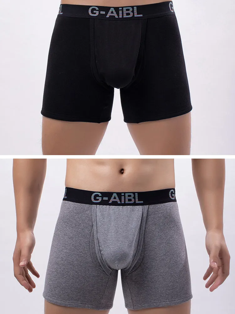 2 Pack Men's Solid Color Bullet Separated U-Pocket Plush Boxer Briefs