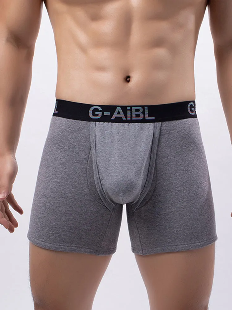 2 Pack Men's Solid Color Bullet Separated U-Pocket Plush Boxer Briefs