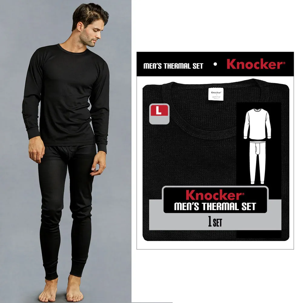 2 Sets Mens Thermal Underwear Long Sleeve Shirt Pajama Pants Warm Winter Black L