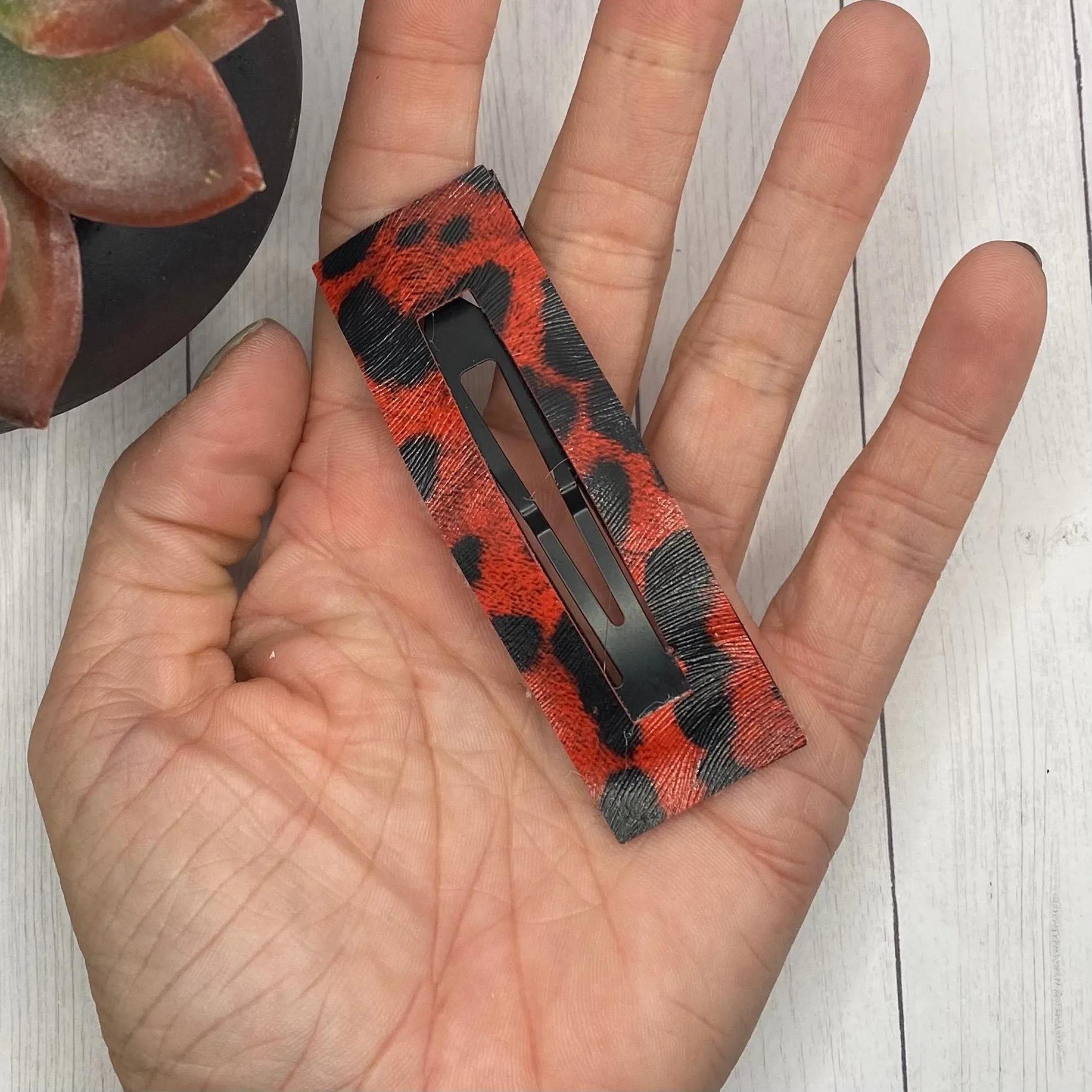 3.25” Red and Black Animal Print Rectangle Snap Clip