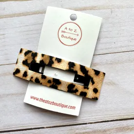 3.25” Tan and Black Animal Print Rectangle Snap Clip