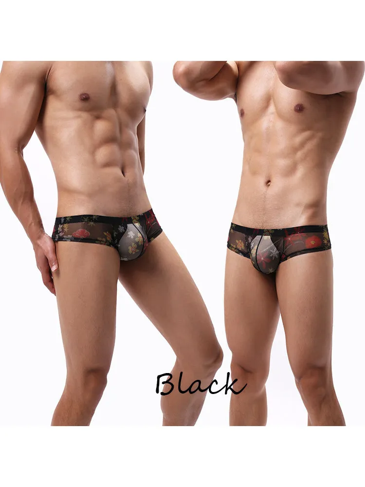 4-pack Men's Lace Print Sheer Mesh Bohemian Boxer Briefs