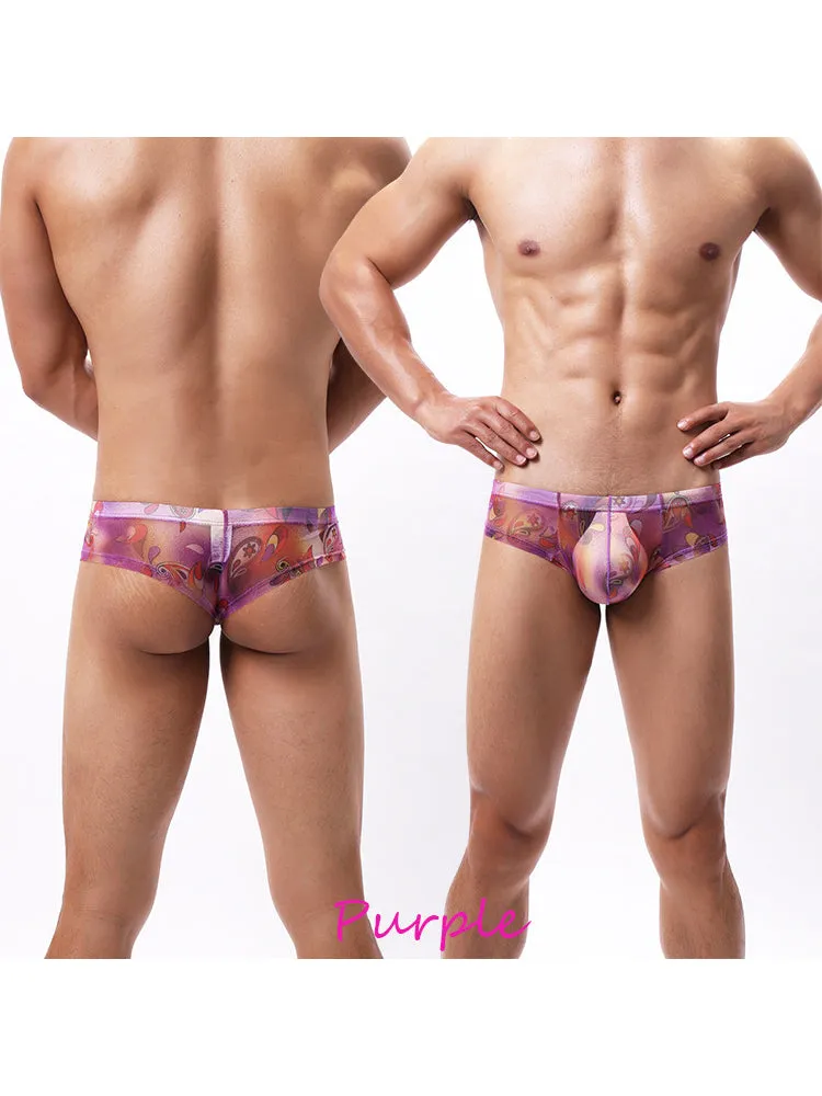 4-pack Men's Lace Print Sheer Mesh Bohemian Boxer Briefs