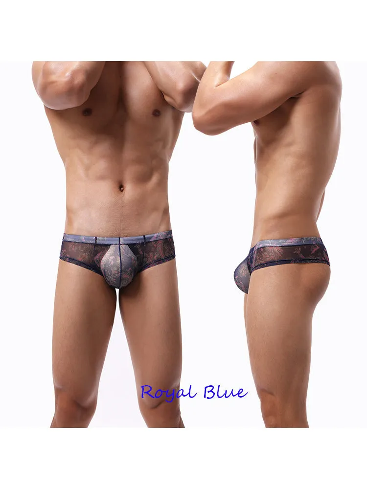 4-pack Men's Lace Print Sheer Mesh Bohemian Boxer Briefs