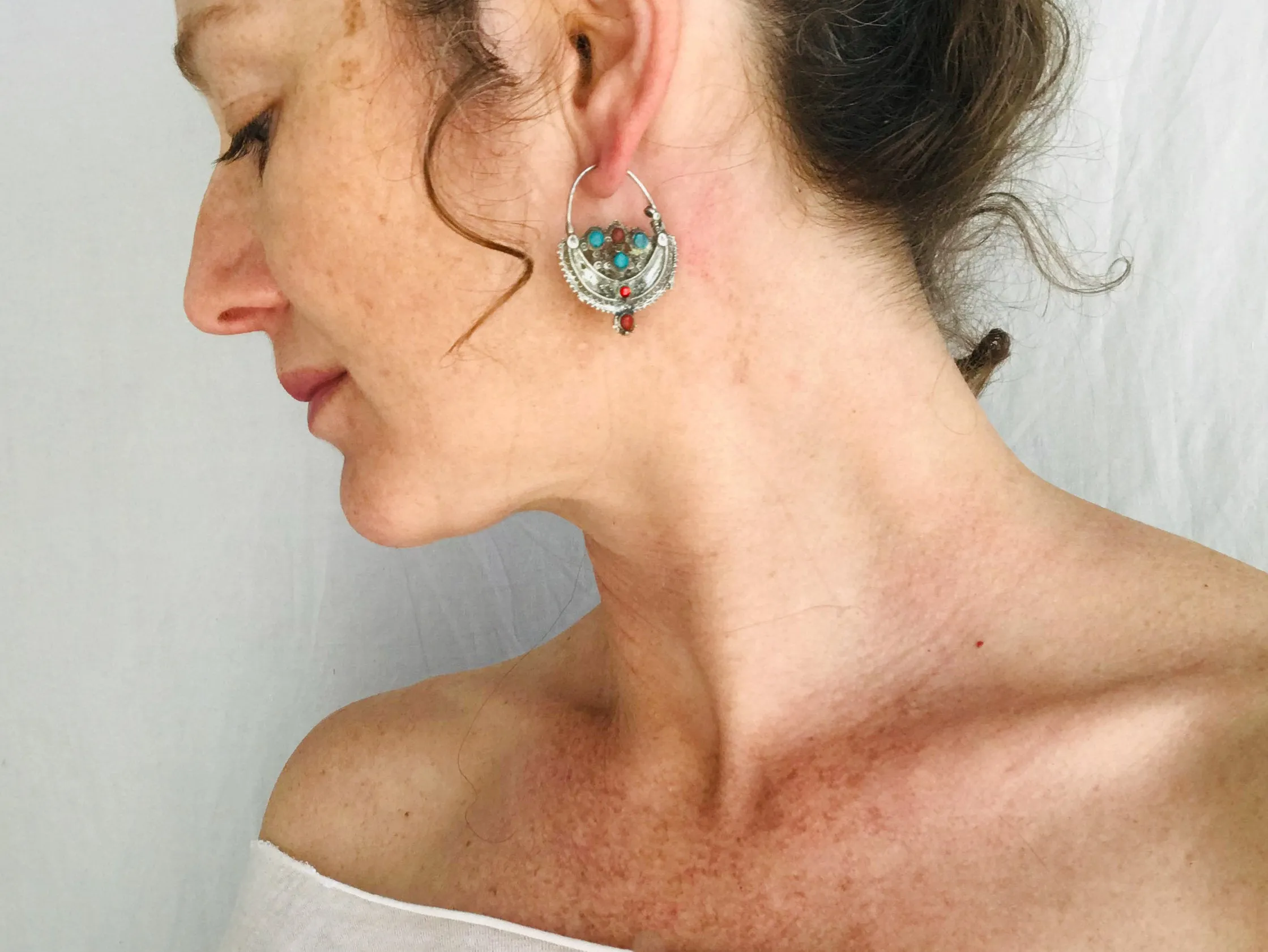 Antique Waziri Silver Earrings. Sterling Silver.