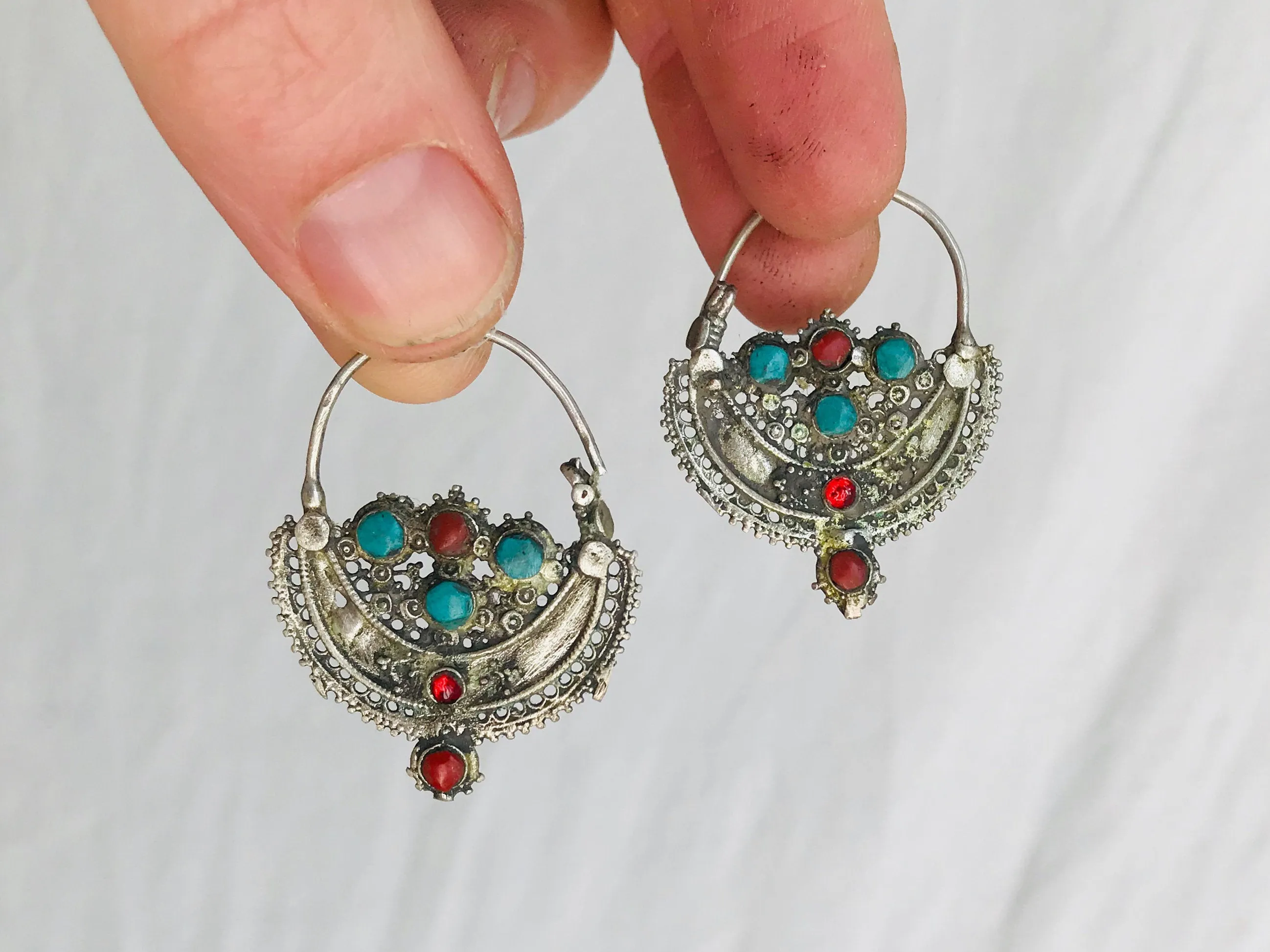 Antique Waziri Silver Earrings. Sterling Silver.
