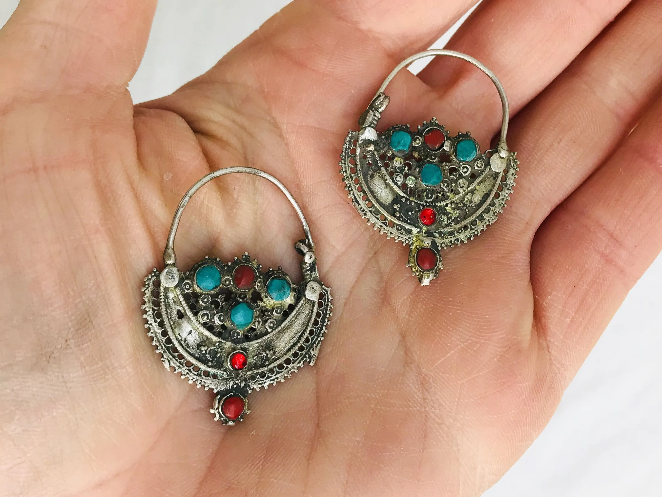 Antique Waziri Silver Earrings. Sterling Silver.