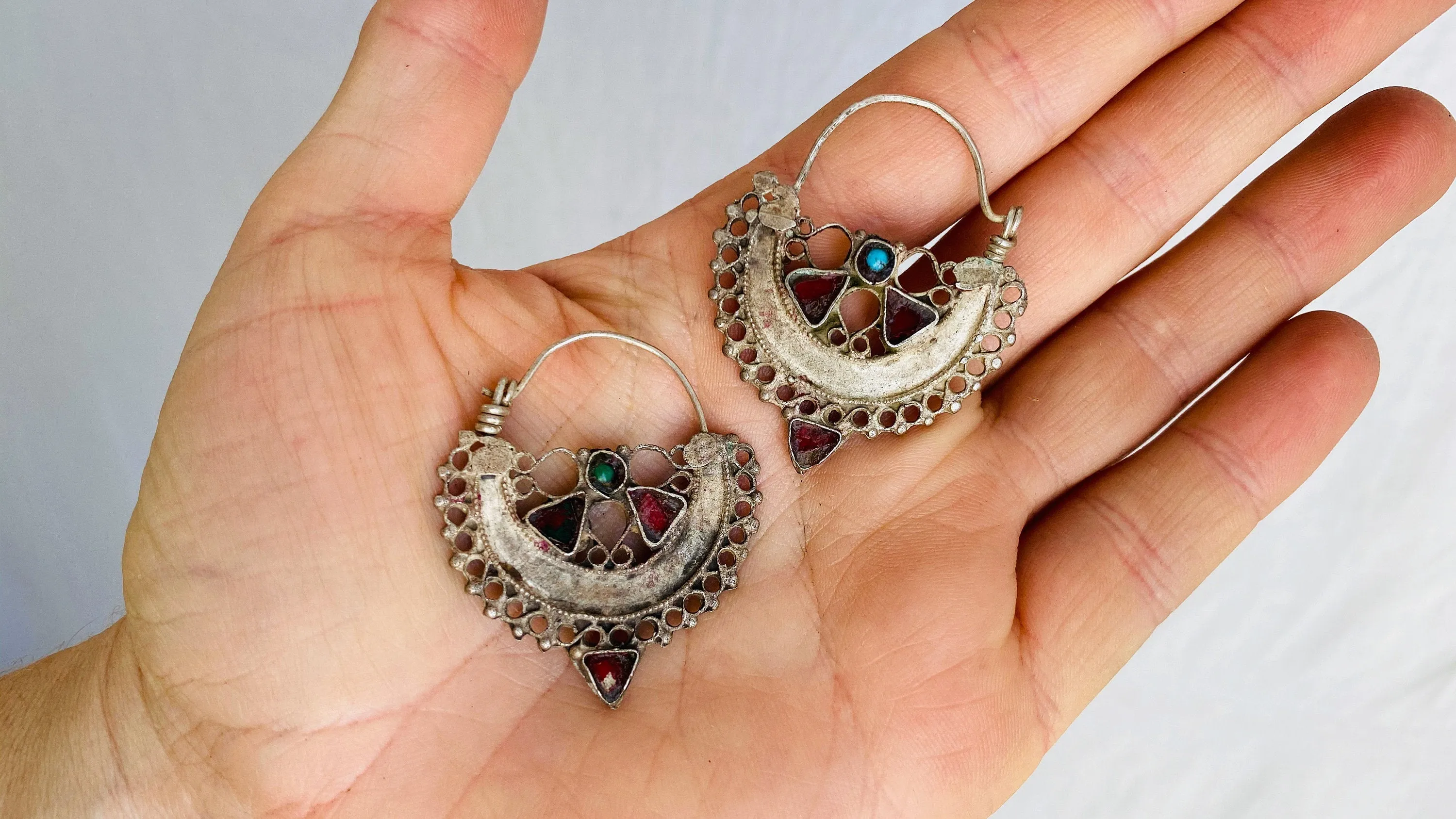Antique Waziri Silver Hoop Earrings. Sterling Silver.