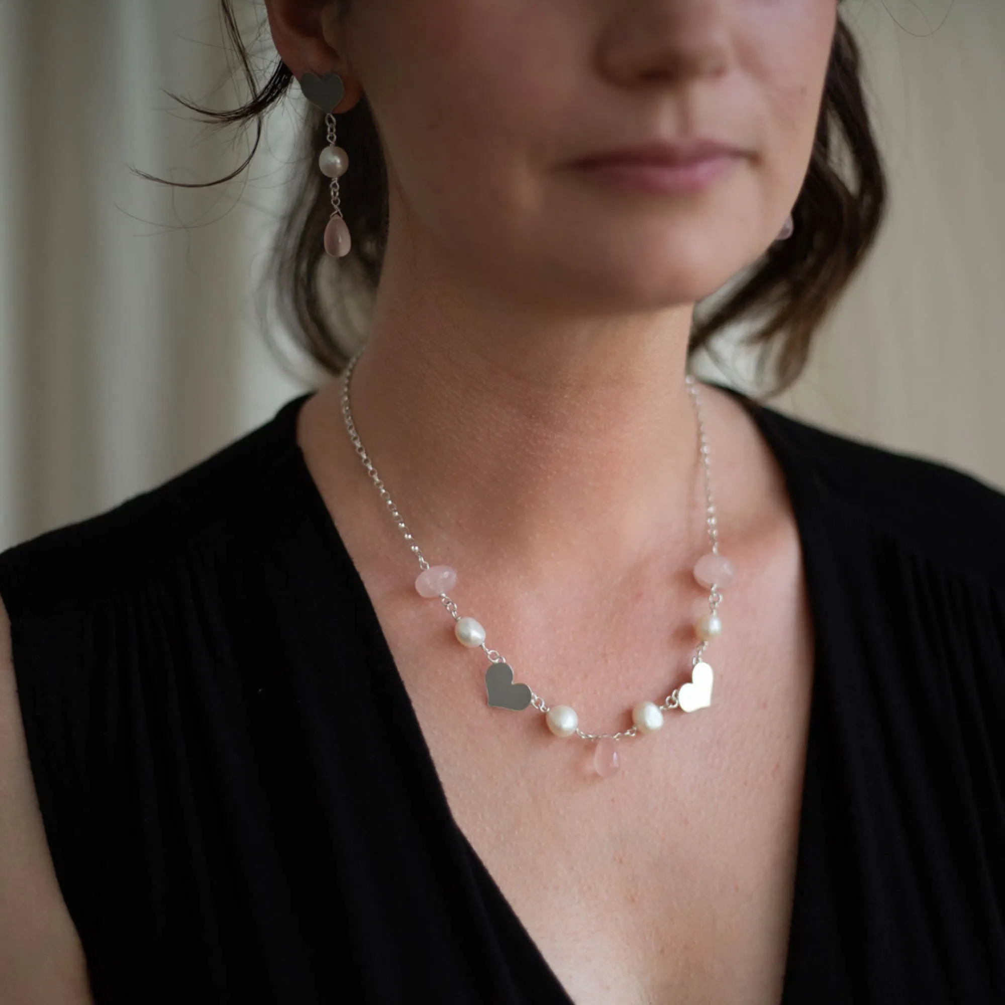 Aphrodite Rose Quartz and Pearl Romance Necklace