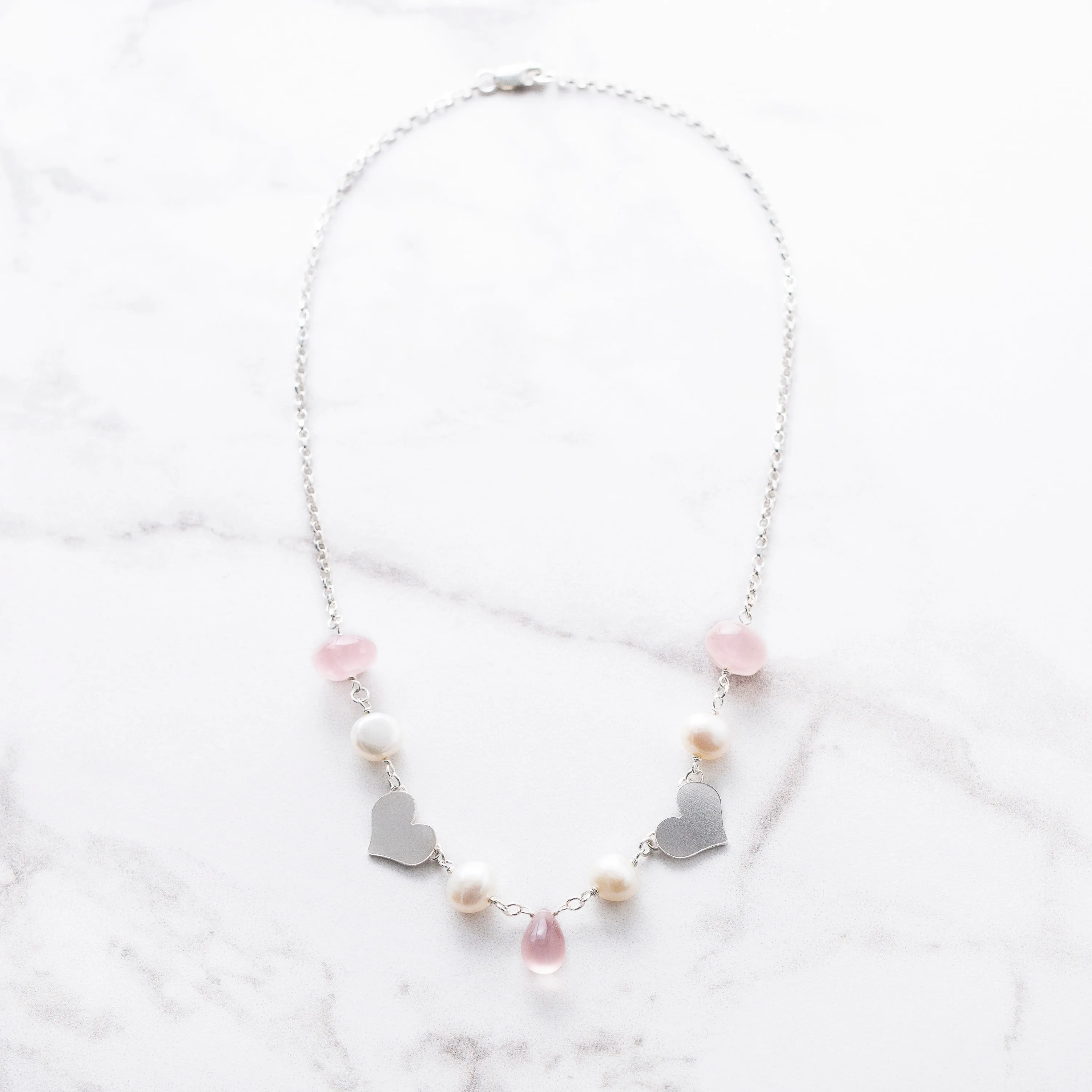 Aphrodite Rose Quartz and Pearl Romance Necklace