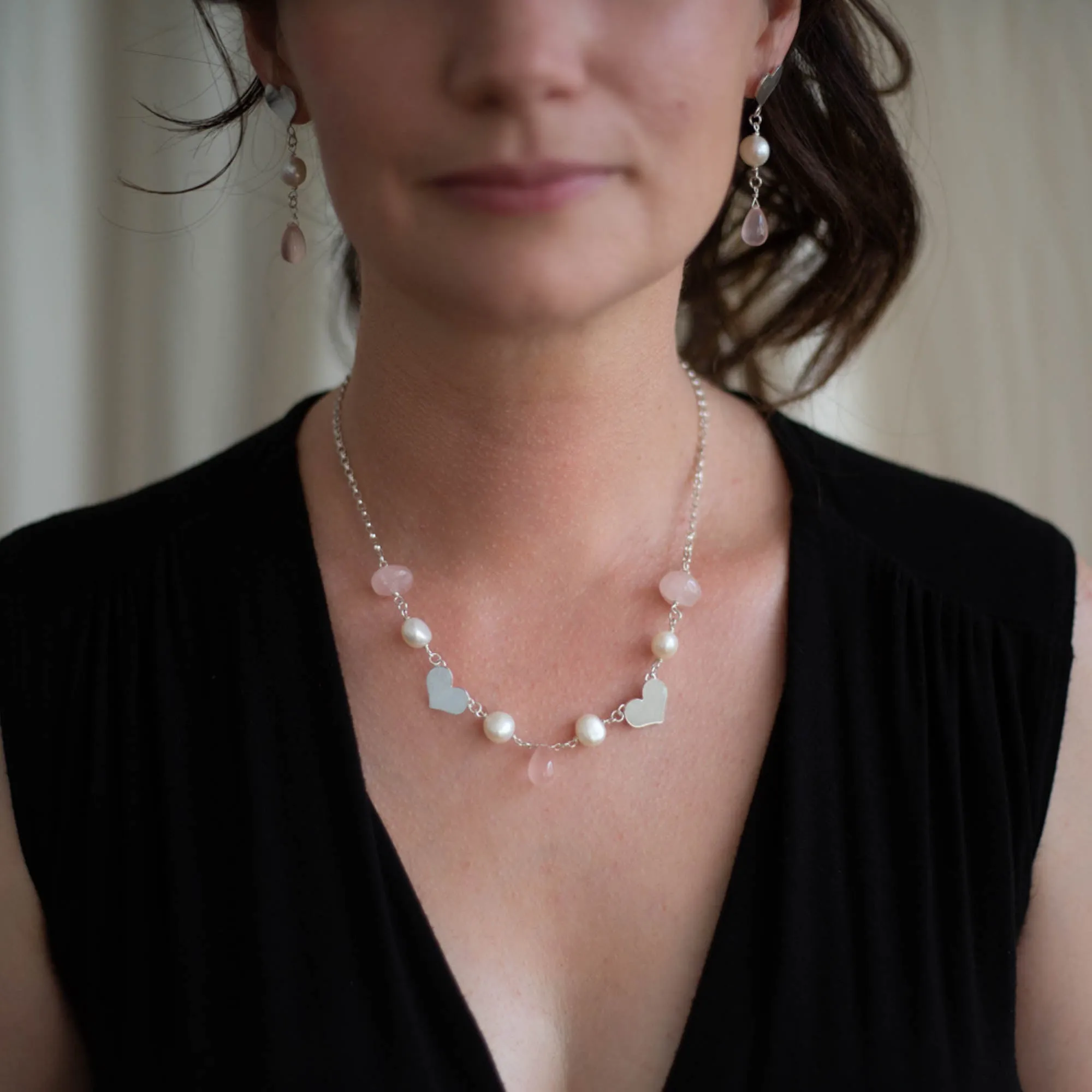Aphrodite Rose Quartz and Pearl Romance Necklace