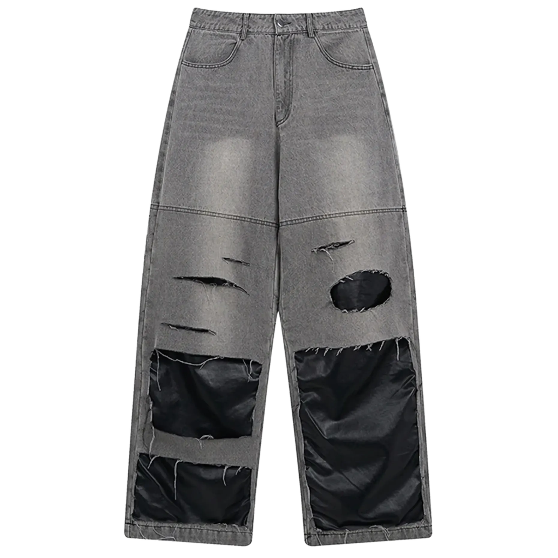 'Asphalt' Leather-Accent Denim Jeans