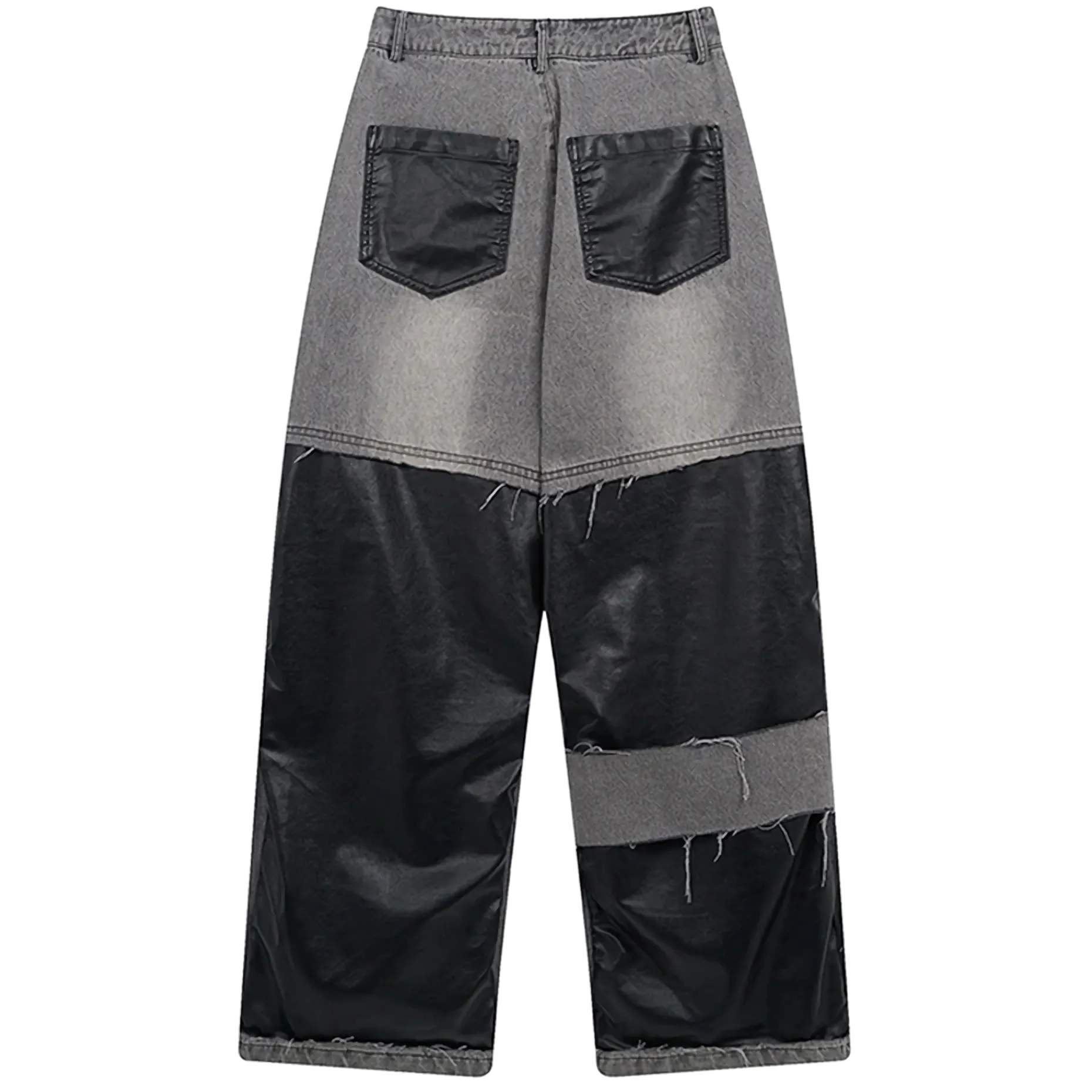 'Asphalt' Leather-Accent Denim Jeans