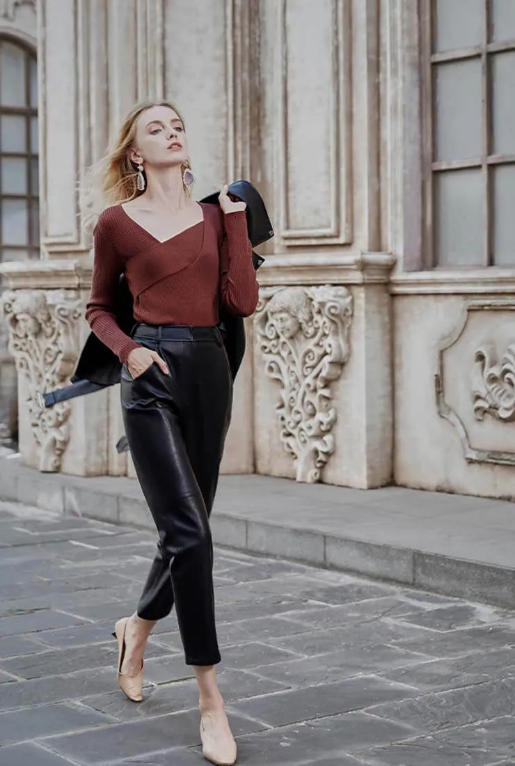 Autumn And Winter Ankle-length Leather Pants