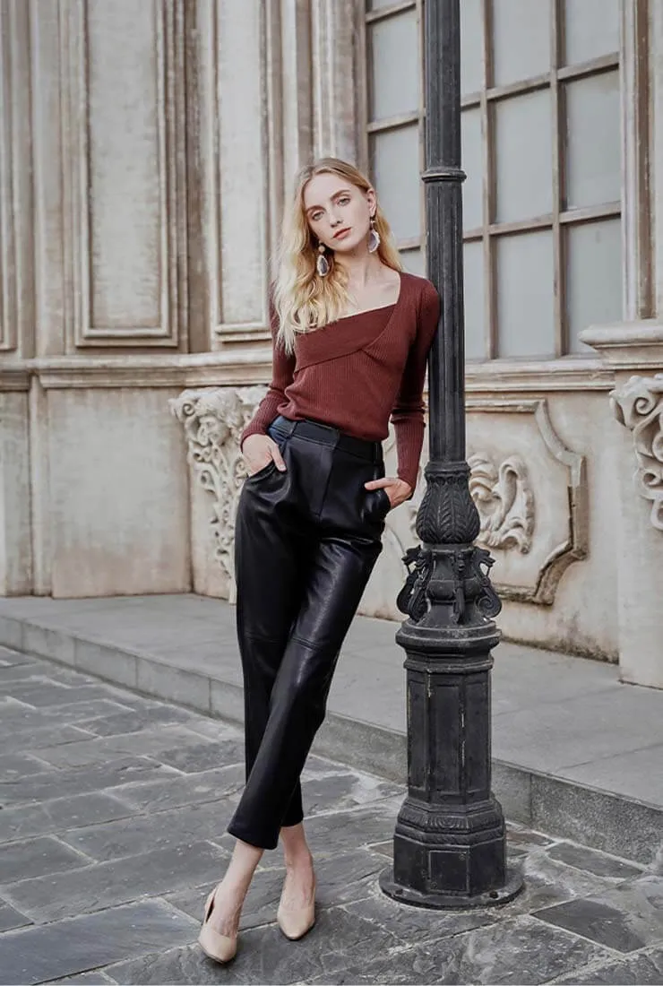 Autumn And Winter Ankle-length Leather Pants