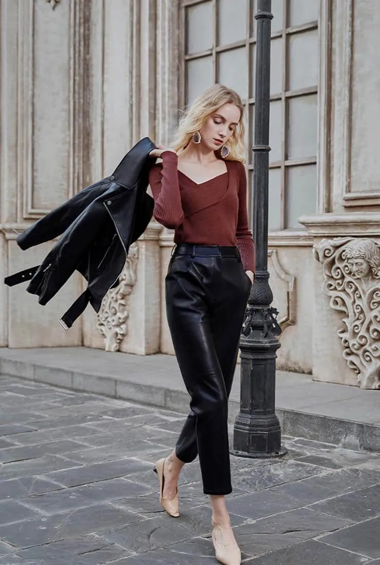 Autumn And Winter Ankle-length Leather Pants