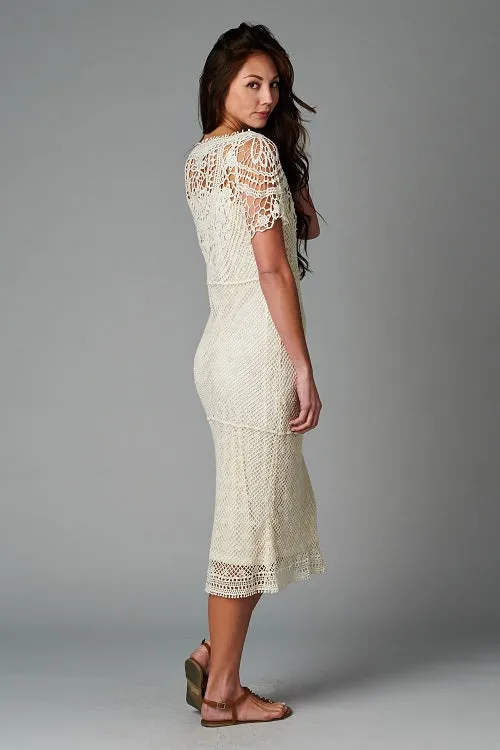 Bias Cut Crochet Lace Midi Dress
