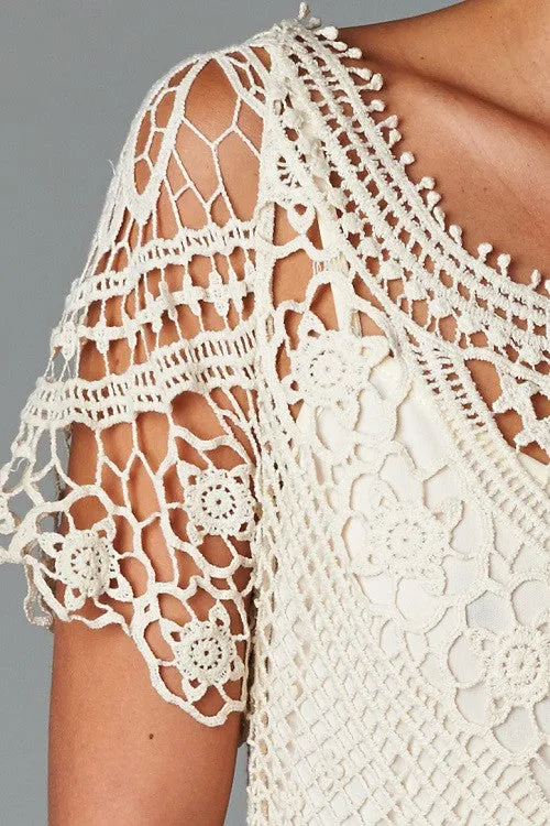 Bias Cut Crochet Lace Midi Dress