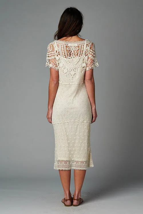 Bias Cut Crochet Lace Midi Dress