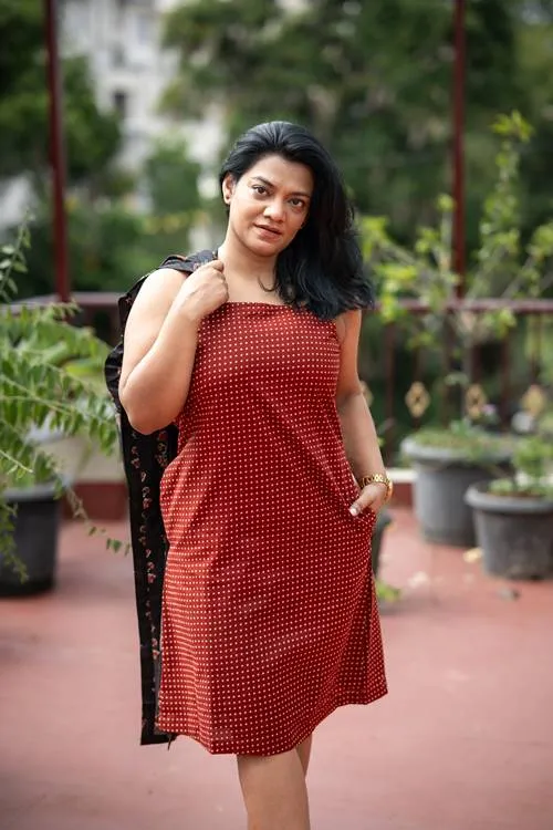 Black and Red Printed Cotton Set of Two Dresses