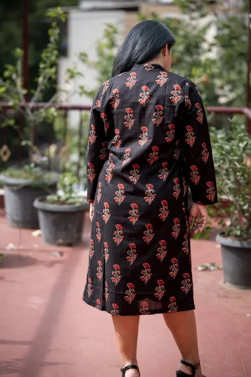 Black and Red Printed Cotton Set of Two Dresses
