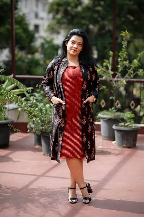 Black and Red Printed Cotton Set of Two Dresses