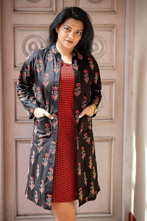 Black and Red Printed Cotton Set of Two Dresses