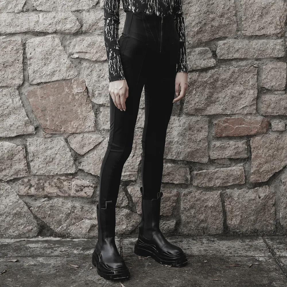 Black High-Waist Faux Leather Bat Wing Leggings