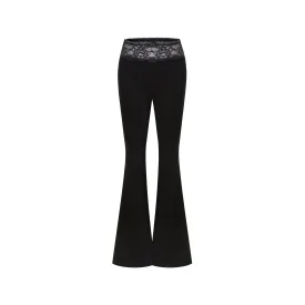 Black Lace Patchwork Flared Pants