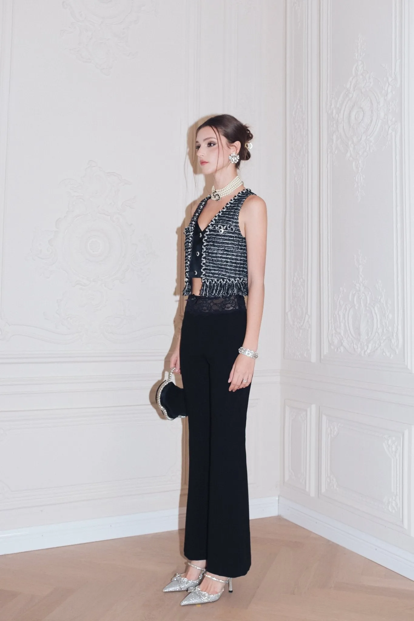 Black Lace Patchwork Flared Pants