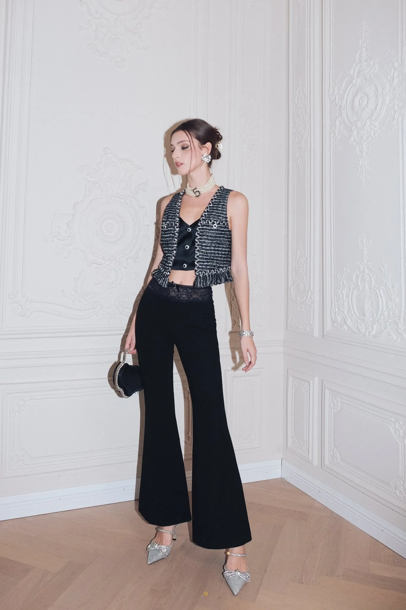 Black Lace Patchwork Flared Pants