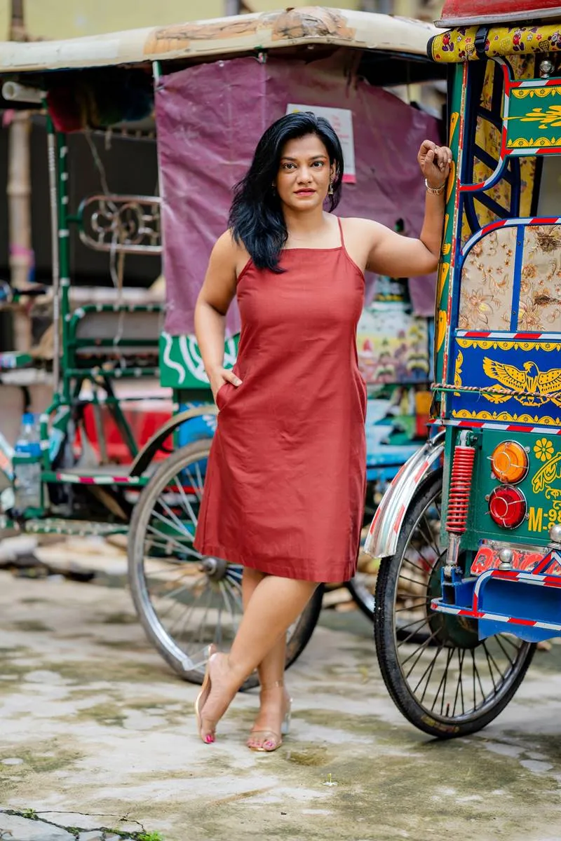 Black Mulberry Silk and Maroon Silk Set of Two Dresses