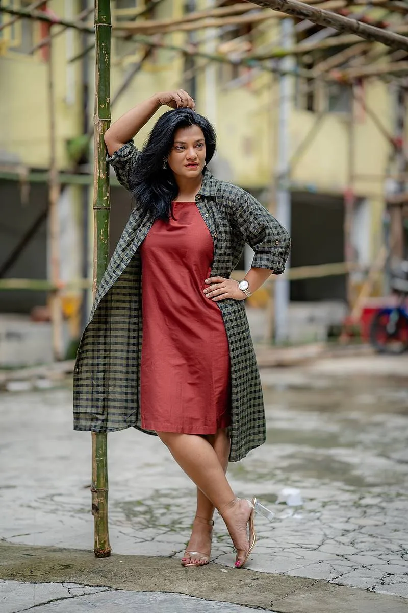 Black Mulberry Silk and Maroon Silk Set of Two Dresses