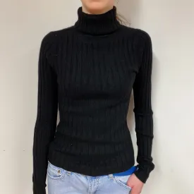 Black Skinny Ribbed Cashmere Polo Neck Jumper Extra Small
