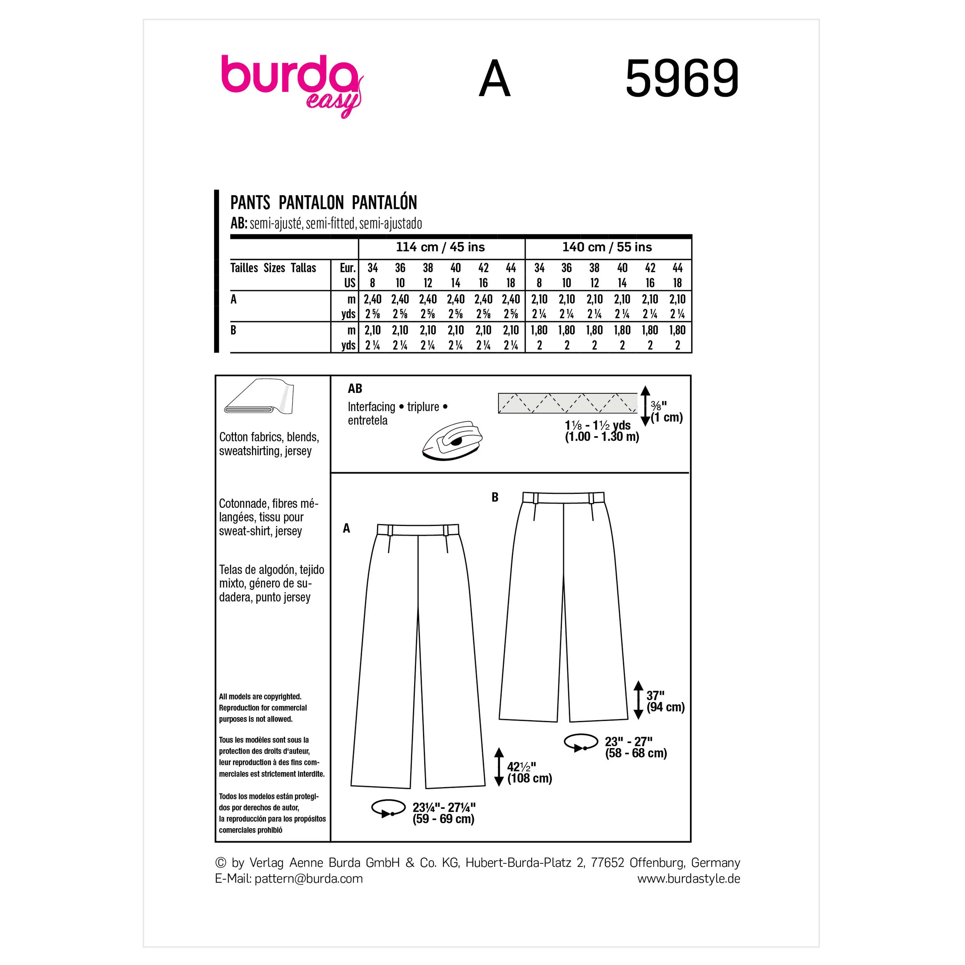 Burda Sewing Pattern 5969 Misses' Wide Leg Pants