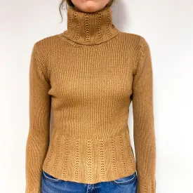 Butterscotch Brown Chunky Cashmere Polo Neck Jumper Extra Small