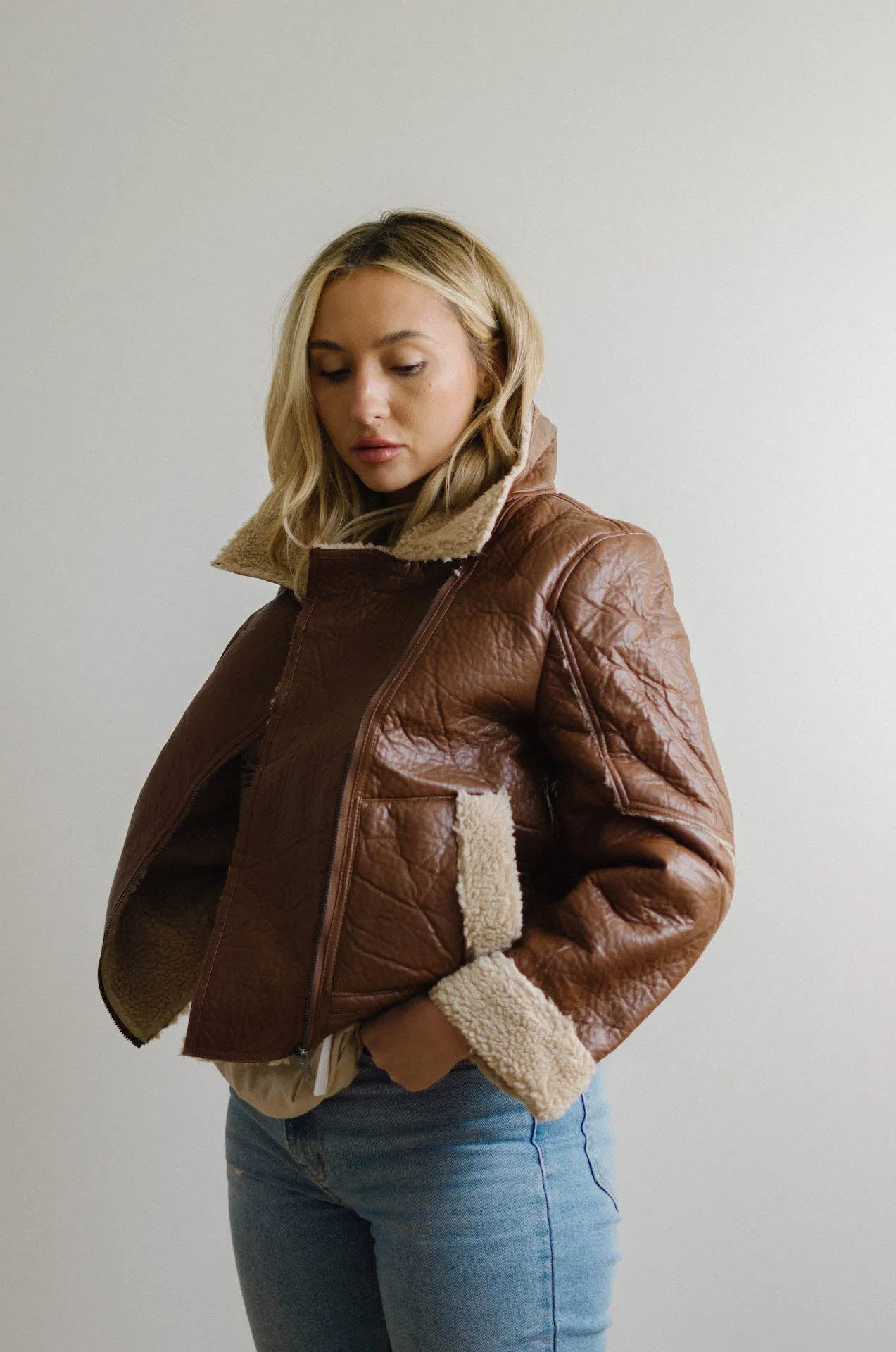 Chocolate Brown Shearling Lined Leather Jacket