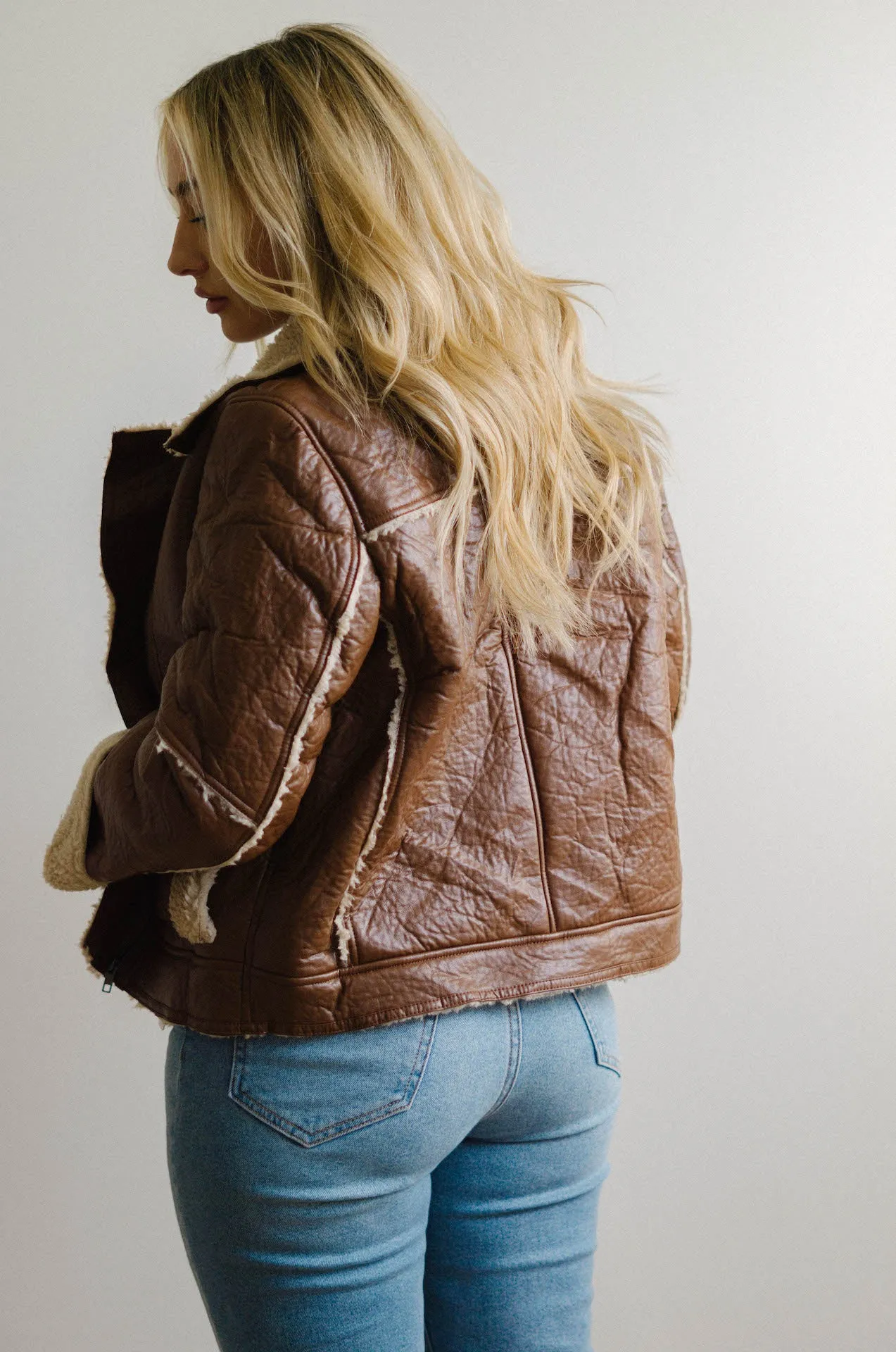 Chocolate Brown Shearling Lined Leather Jacket