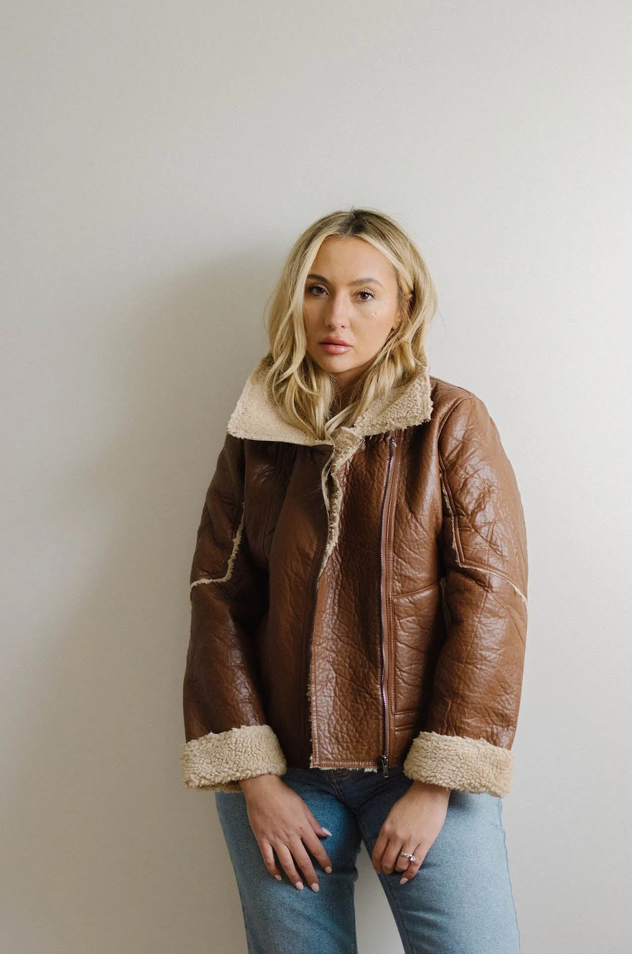 Chocolate Brown Shearling Lined Leather Jacket