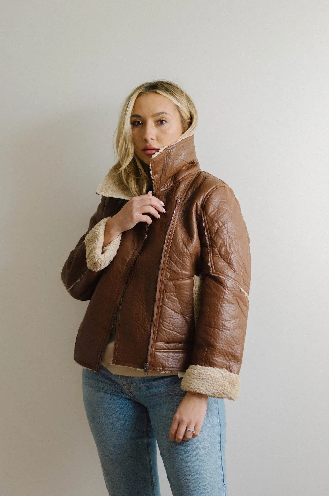 Chocolate Brown Shearling Lined Leather Jacket