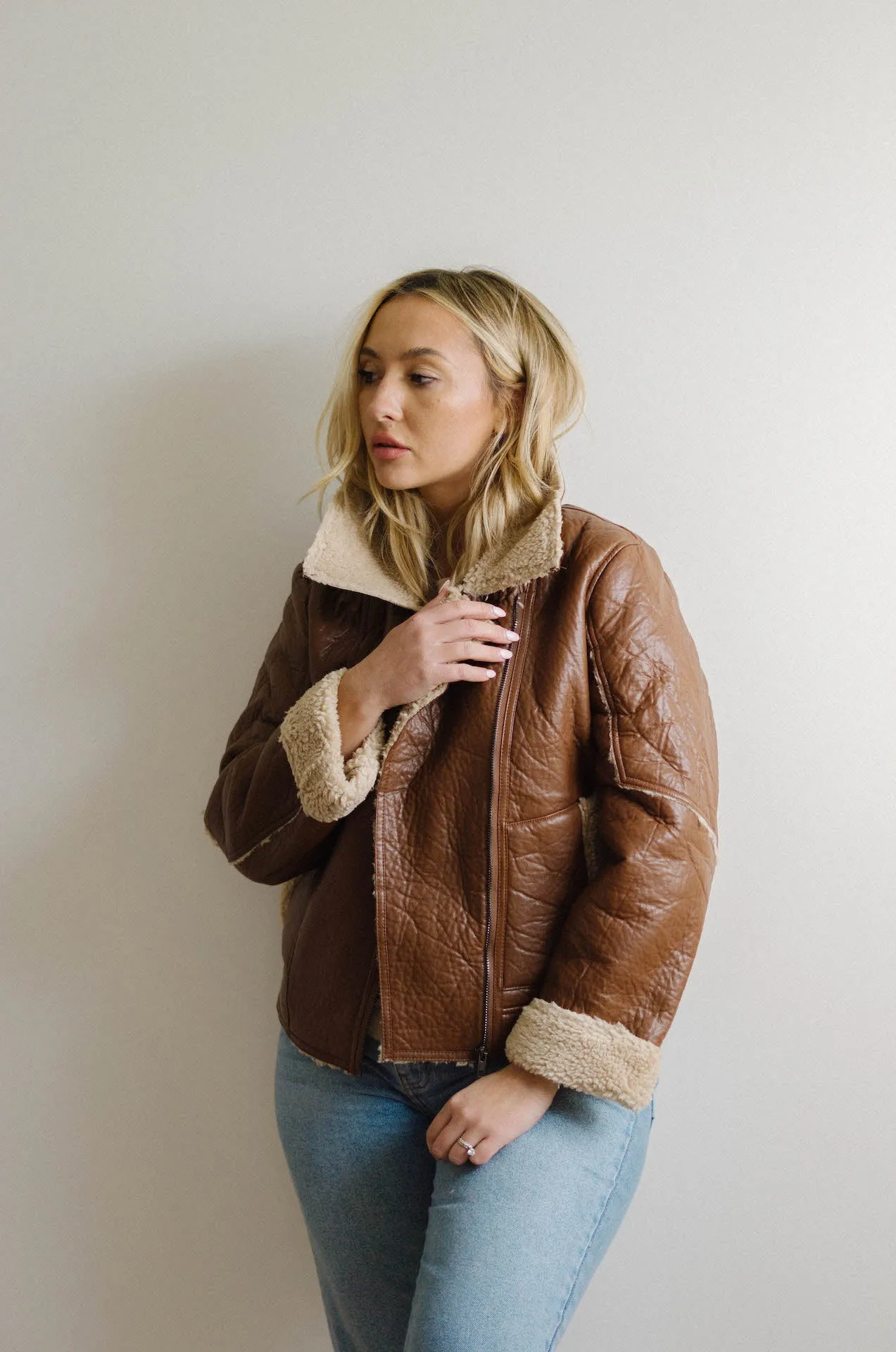 Chocolate Brown Shearling Lined Leather Jacket