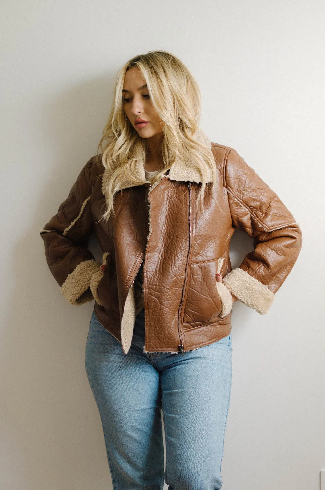 Chocolate Brown Shearling Lined Leather Jacket