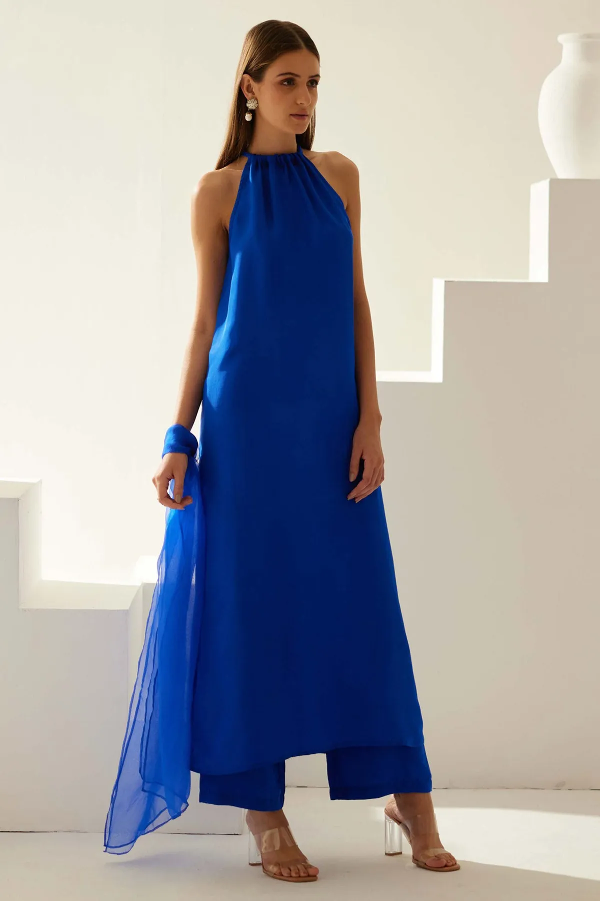 Cobalt Blue Halter Neck Kurta Set
