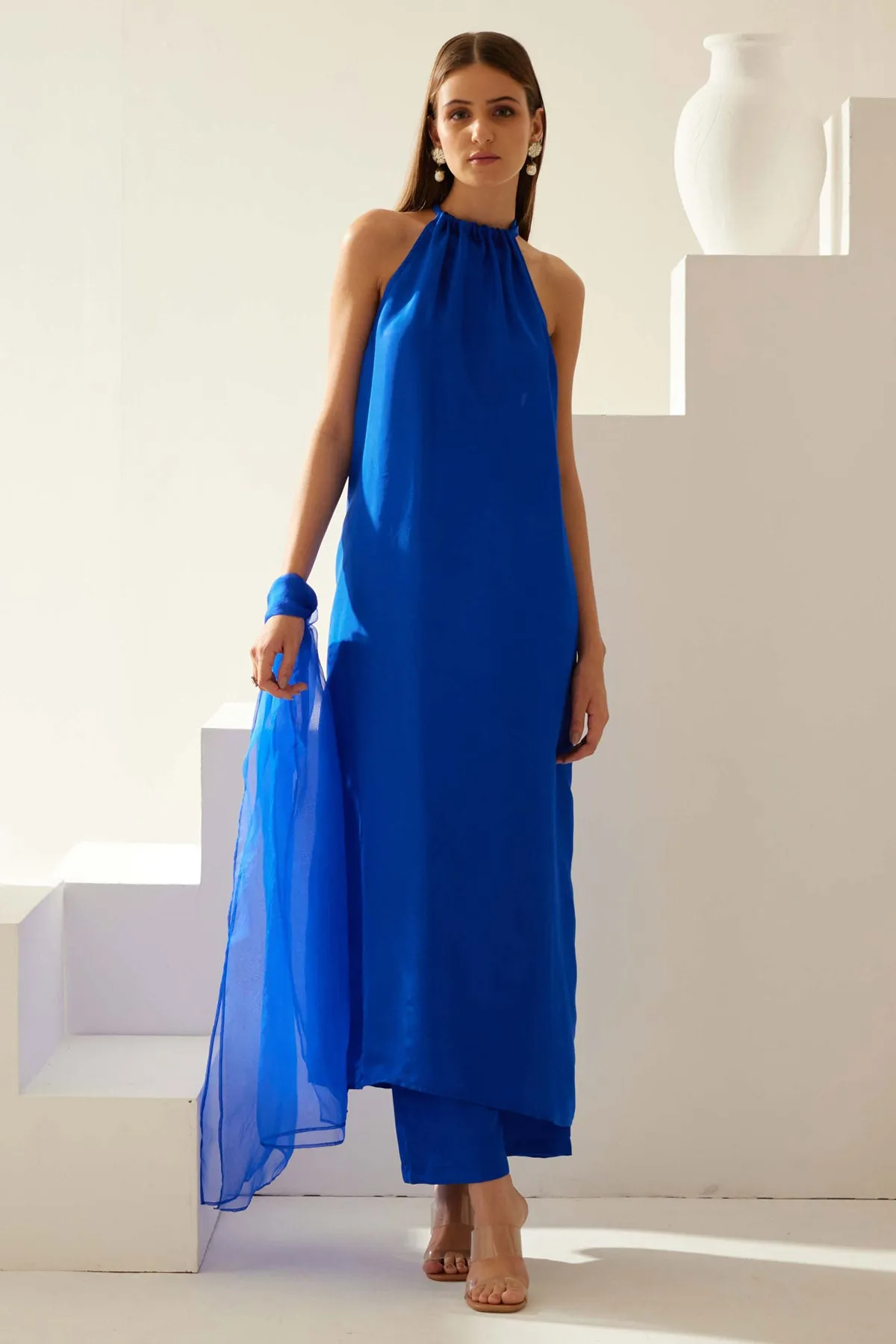 Cobalt Blue Halter Neck Kurta Set